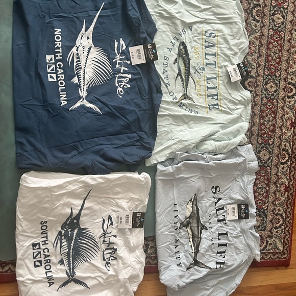 Salt Life Short Sleeve Tees - Blue White Light Blue Light Green